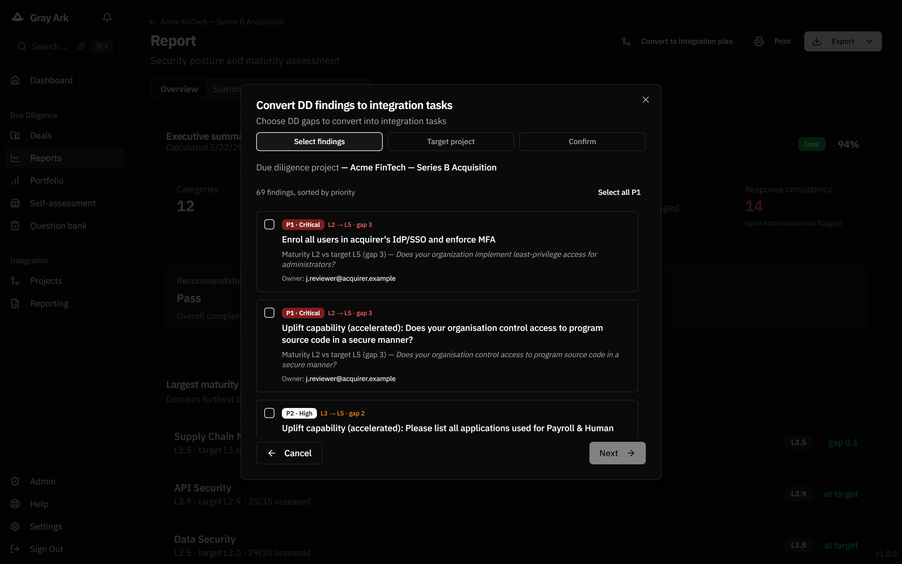 Conversion wizard with migrate, uplift and remediate findings